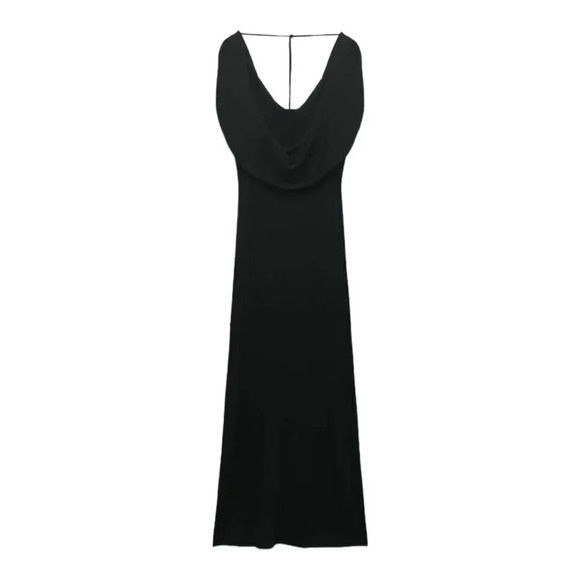 ZARA | Black | FLUID NECKLINE LONG KNIT DRESS - Picture 3 of 9